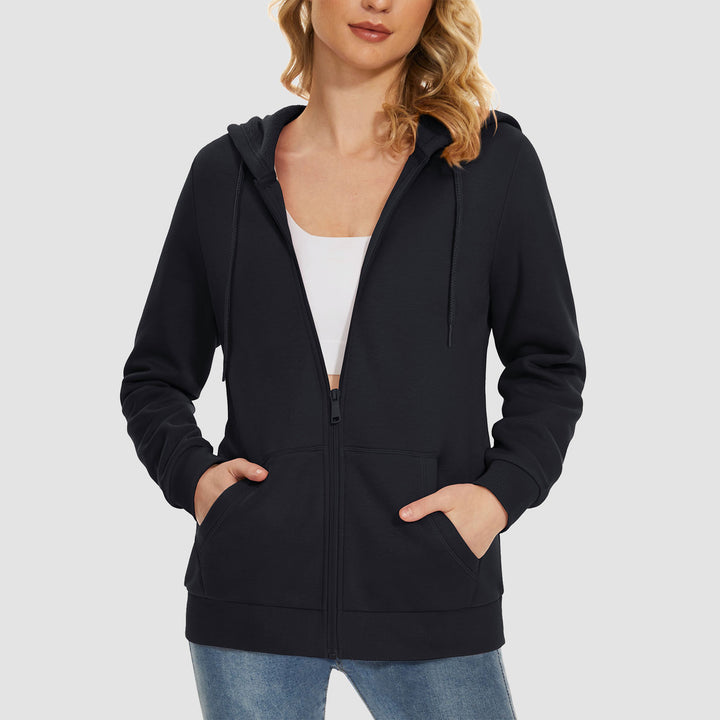 Women's Jacket Fleece Lining Hoodie Jacket Full Zip Up Casual Coat with Pockets - MAGCOMSEN