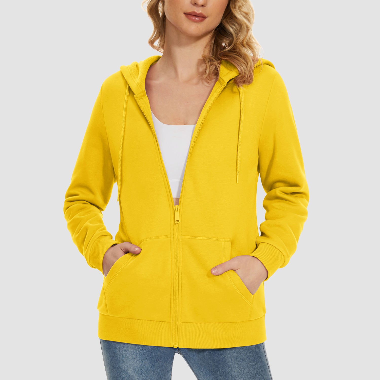 Women's Jacket Fleece Lining Hoodie Jacket Full Zip Up Casual Coat with Pockets