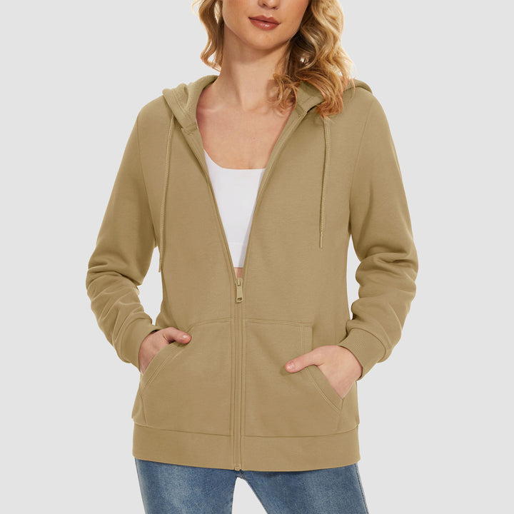 Women's Jacket Fleece Lining Hoodie Jacket Full Zip Up Casual Coat with Pockets - MAGCOMSEN