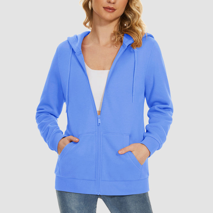 Women's Jacket Fleece Lining Hoodie Jacket Full Zip Up Casual Coat with Pockets - MAGCOMSEN