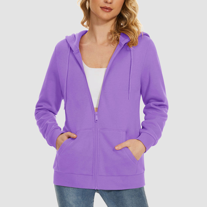 Women's Jacket Fleece Lining Hoodie Jacket Full Zip Up Casual Coat with Pockets - MAGCOMSEN