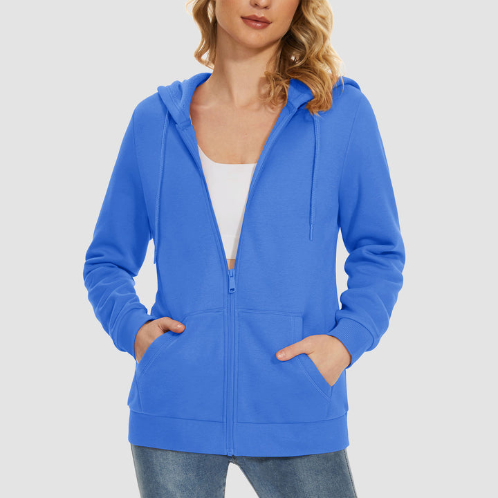 Women's Jacket Fleece Lining Hoodie Jacket Full Zip Up Casual Coat with Pockets - MAGCOMSEN