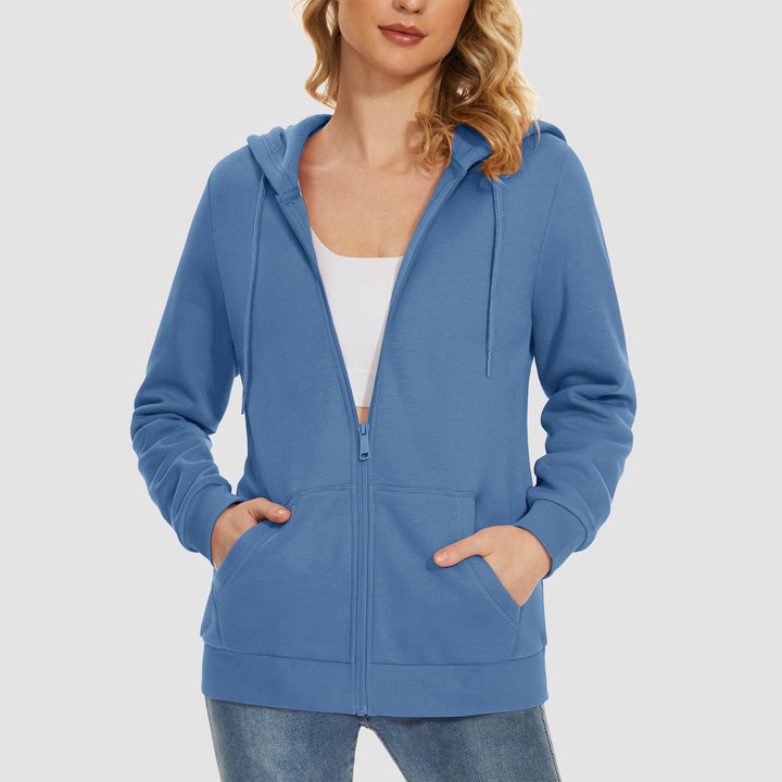 Women's Jacket Fleece Lining Hoodie Jacket Full Zip Up Casual Coat with Pockets - MAGCOMSEN