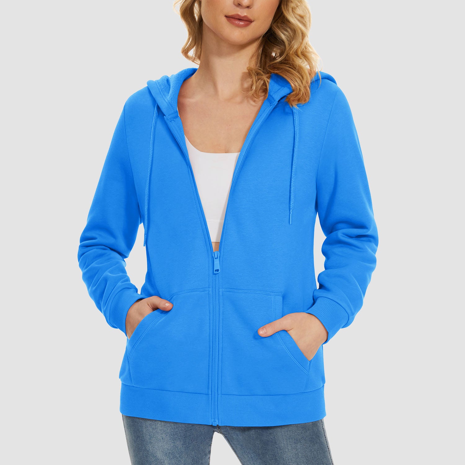 Women's Jacket Fleece Lining Hoodie Jacket Full Zip Up Casual Coat with Pockets