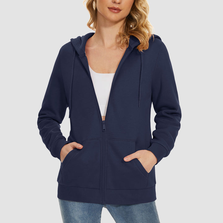 Women's Jacket Fleece Lining Hoodie Jacket Full Zip Up Casual Coat with Pockets - MAGCOMSEN