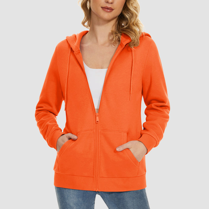 Women's Jacket Fleece Lining Hoodie Jacket Full Zip Up Casual Coat with Pockets - MAGCOMSEN