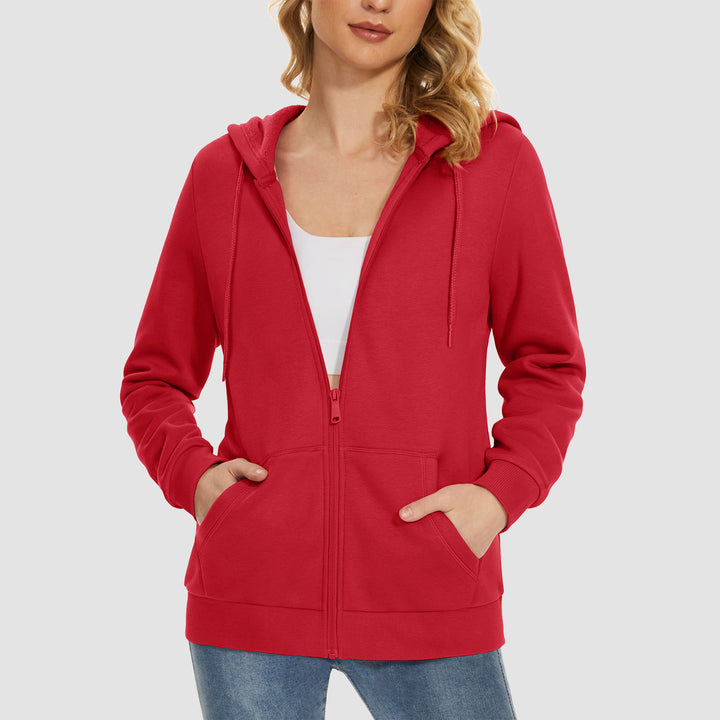 Women's Jacket Fleece Lining Hoodie Jacket Full Zip Up Casual Coat with Pockets - MAGCOMSEN