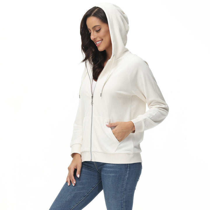 Women's Velour Fleece Hoodie Jacket Slim Fit Outwear - MAGCOMSEN