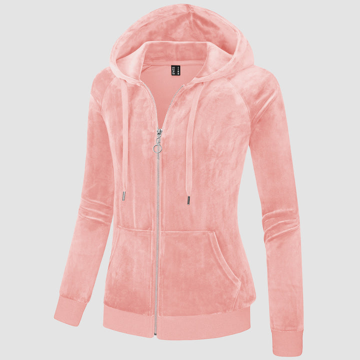 Women's Velour Fleece Hoodie Jacket Slim Fit Outwear - MAGCOMSEN