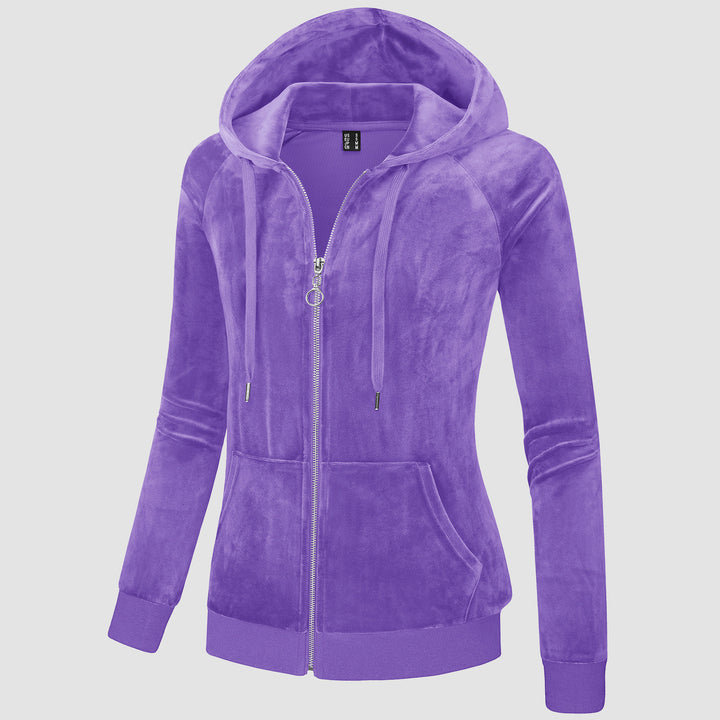 Women's Velour Fleece Hoodie Jacket Slim Fit Outwear - MAGCOMSEN