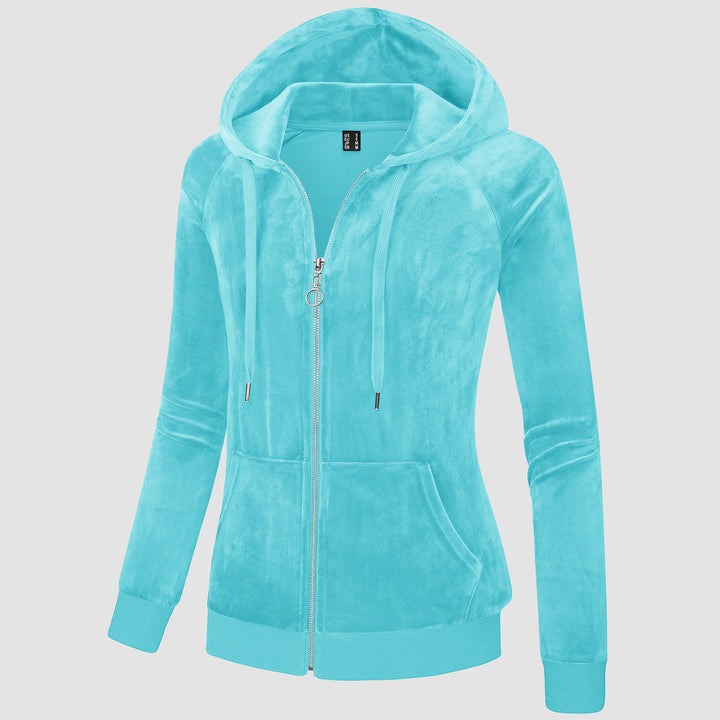 Women's Velour Fleece Hoodie Jacket Slim Fit Outwear - MAGCOMSEN