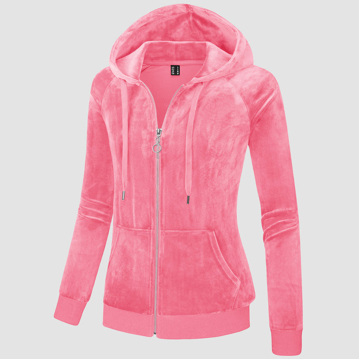 Women's Velour Fleece Hoodie Jacket Slim Fit Outwear - MAGCOMSEN