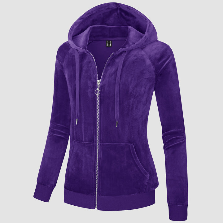 Women's Velour Fleece Hoodie Jacket Slim Fit Outwear - MAGCOMSEN