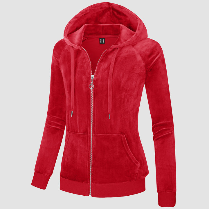 Women's Velour Fleece Hoodie Jacket Slim Fit Outwear - MAGCOMSEN