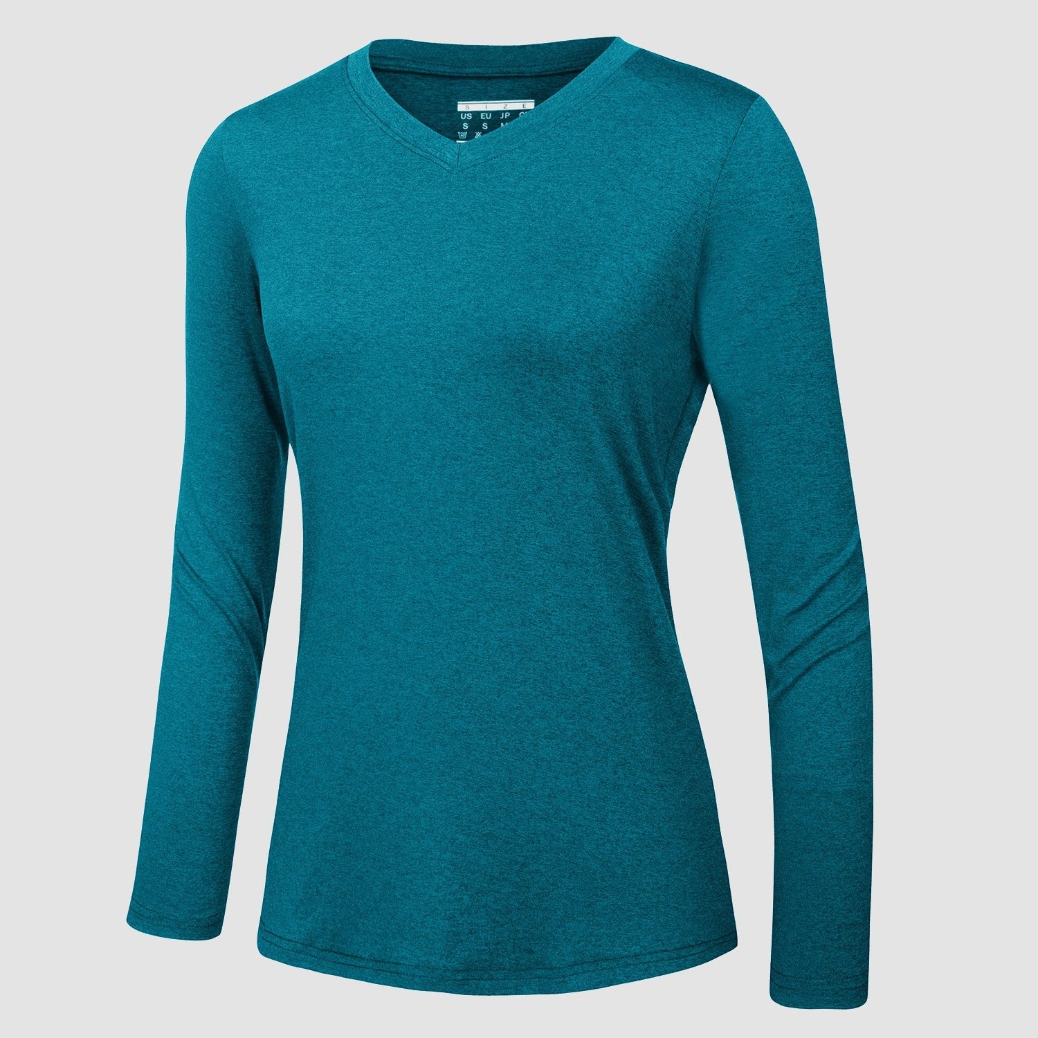 Women's Long Sleeve Shirt V Neck SPF Shirts UPF 50+ Quick Dry Workout Hiking Tee Shirts Rashguard, Jade Green / M