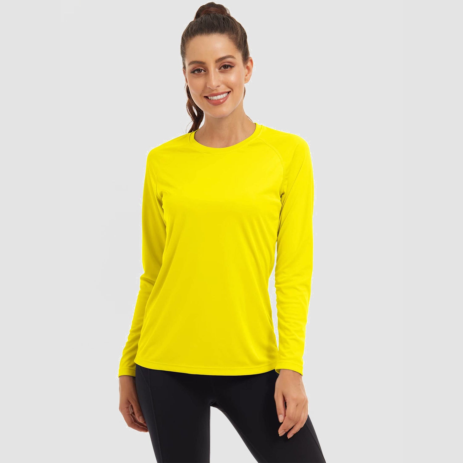 Women's Long Sleeve Shirts UPF 50+ Sun Protection Shirts for Hiking Fishing Workout Rash Guard, Yellow / L