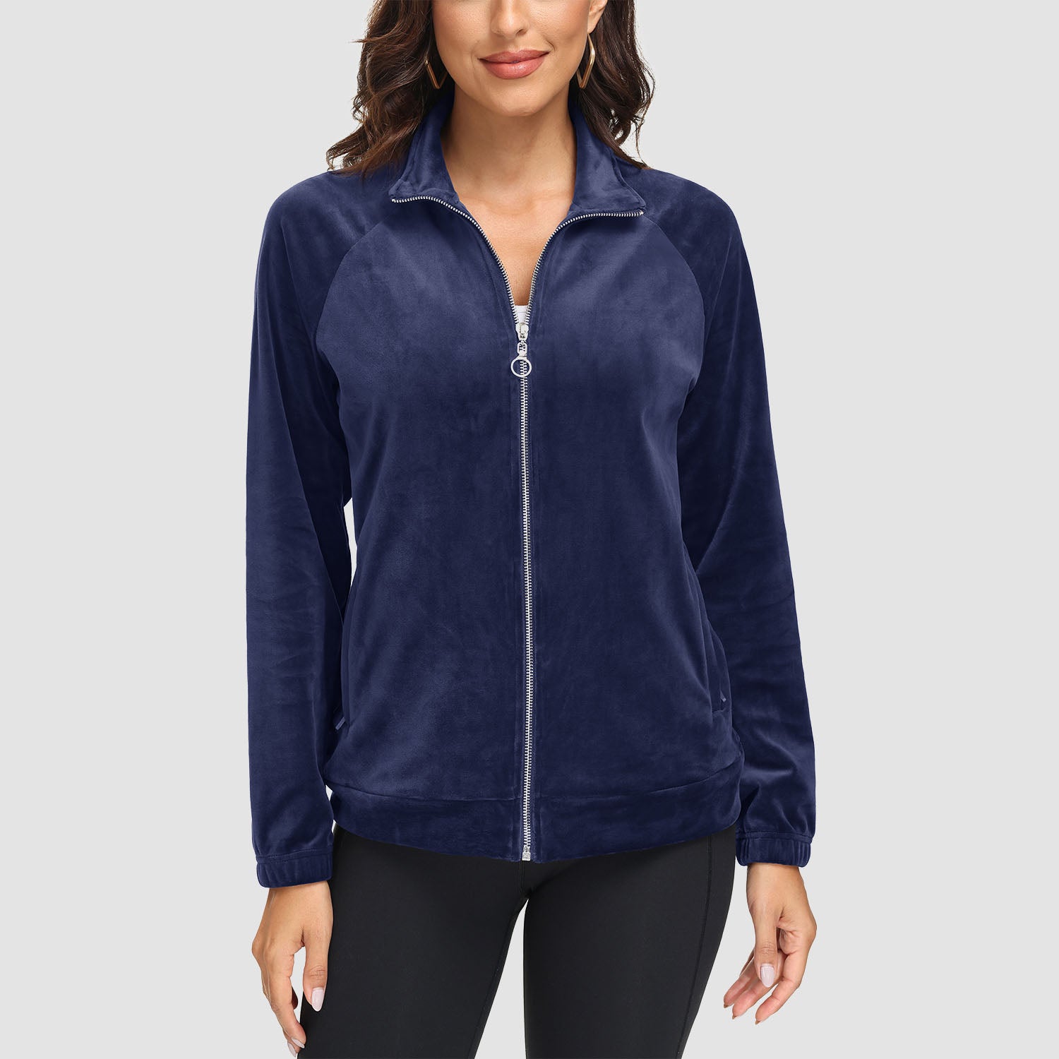 Women's Velour Jackets Full Zip Up Fleece Jacket With Zipper Pockets Soft Winter Jackets