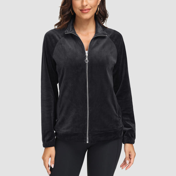 Women's Velour Jackets Full Zip Up Fleece Jacket With Zipper Pockets Soft Winter Jackets - MAGCOMSEN