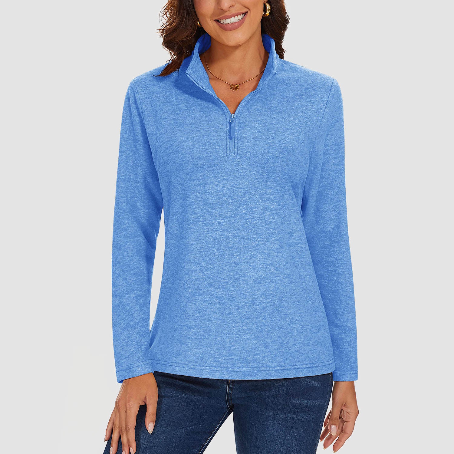 Womens Quarter Zip Pullover Long Sleeve Fleece Shirts Sweatshirt Athletic Top