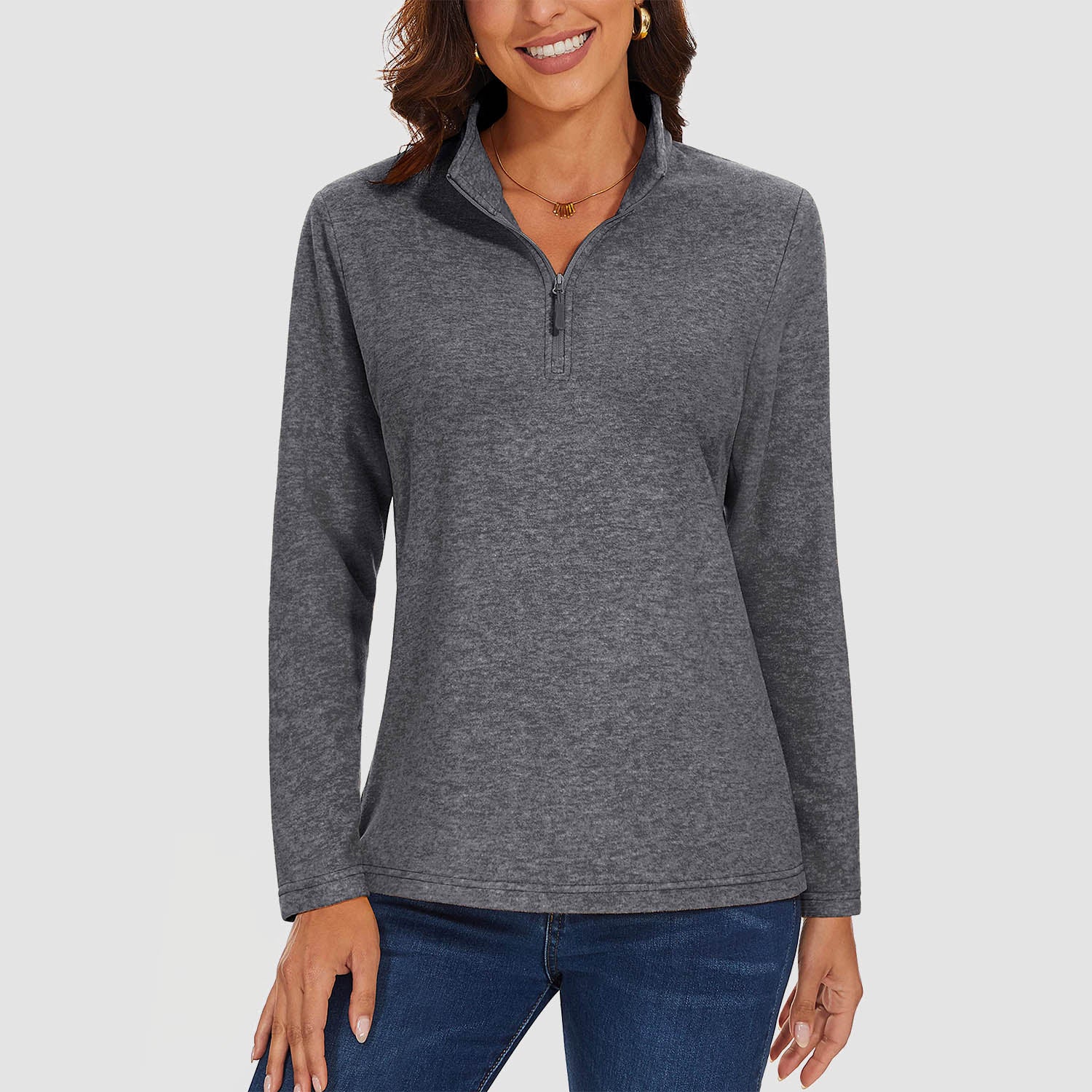 Womens Quarter Zip Pullover Long Sleeve Fleece Shirts Sweatshirt Athletic Top