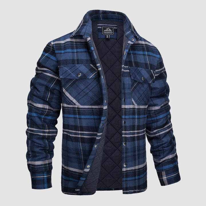 Men's Winter Padded Jacket - Warm Quilted Flannel Shirt Jacket with 5 Pockets for Outdoor and Casual Use - MAGCOMSEN