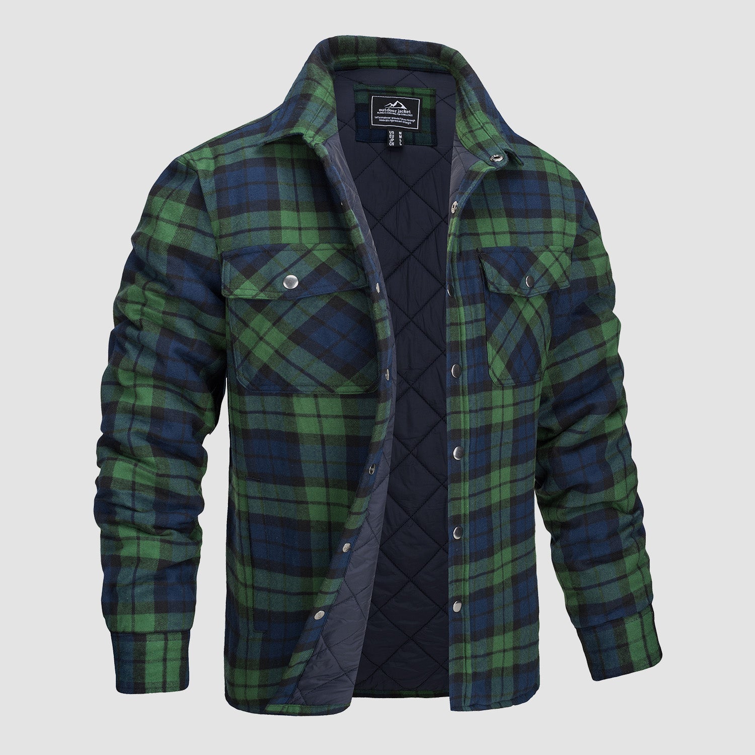 Men's Winter Padded Jacket - Warm Quilted Flannel Shirt Jacket with 5 Pockets for Outdoor and Casual Use - MAGCOMSEN