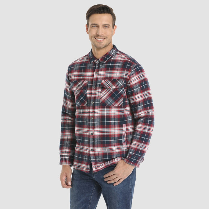 Men's Winter Padded Jacket - Warm Quilted Flannel Shirt Jacket with 5 Pockets for Outdoor and Casual Use - MAGCOMSEN