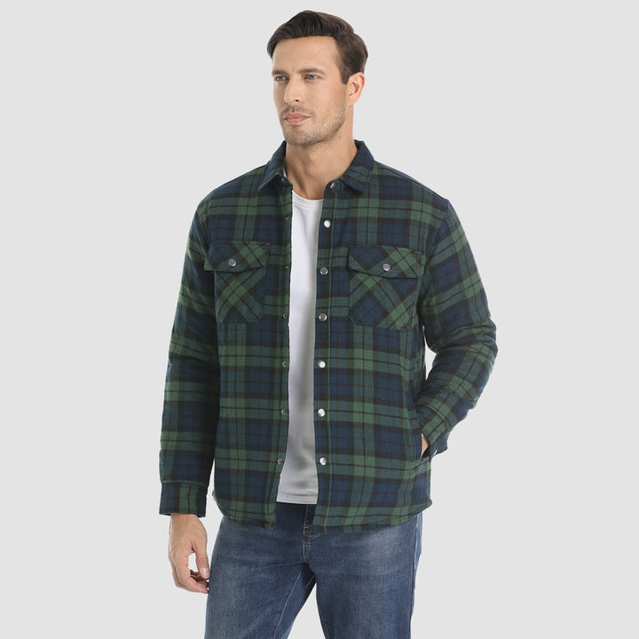 Men's Winter Padded Jacket - Warm Quilted Flannel Shirt Jacket with 5 Pockets for Outdoor and Casual Use - MAGCOMSEN