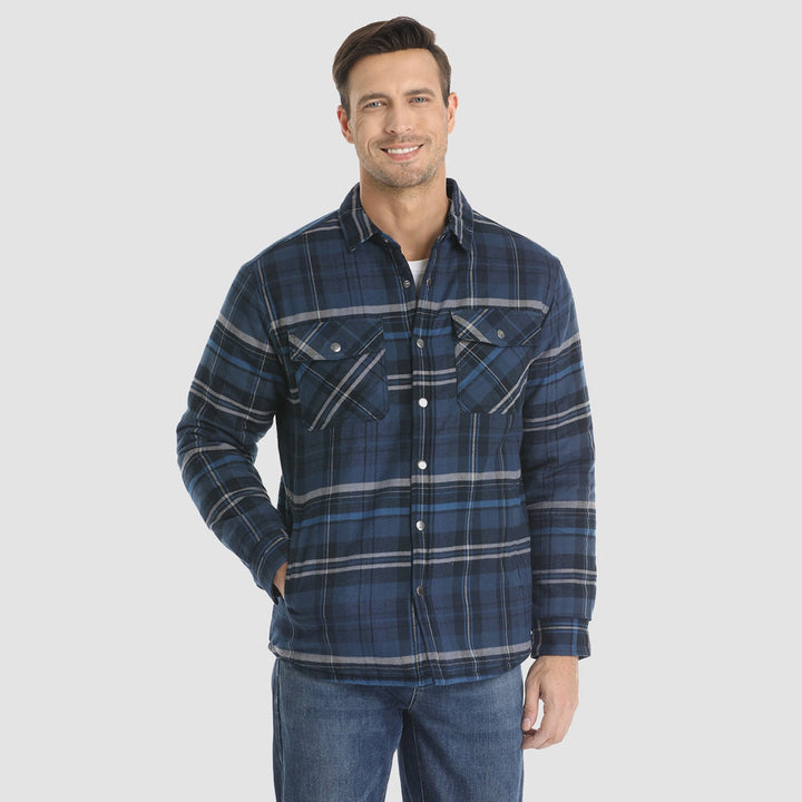 Men's Winter Padded Jacket - Warm Quilted Flannel Shirt Jacket with 5 Pockets for Outdoor and Casual Use - MAGCOMSEN