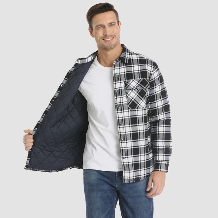 Men's Winter Padded Jacket - Warm Quilted Flannel Shirt Jacket with 5 Pockets for Outdoor and Casual Use - MAGCOMSEN