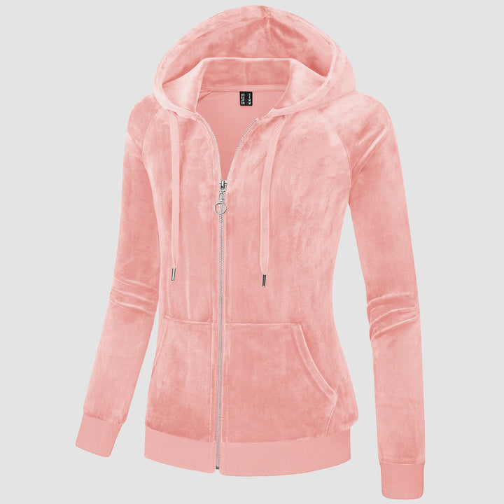 Women's Velour Fleece Hoodie Jacket Slim Fit Outwear