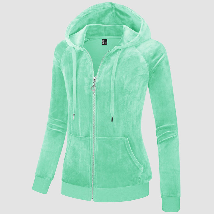 Women's Velour Fleece Hoodie Jacket Slim Fit Outwear