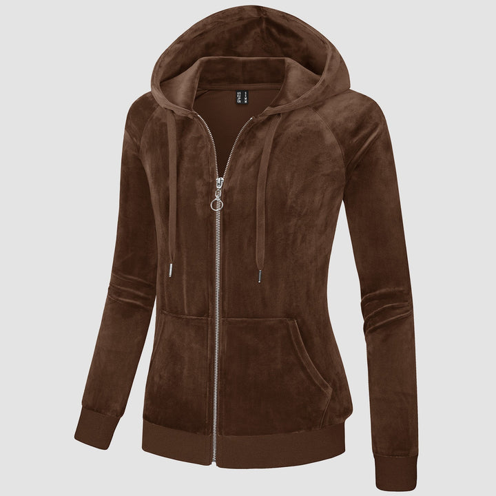 Women's Velour Fleece Hoodie Jacket Slim Fit Outwear